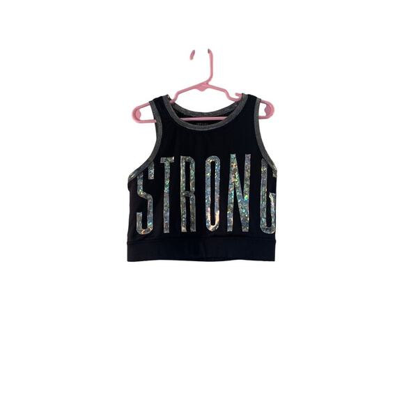 JUSTICE ACTIVE Girl’s Black/Silver STRONG Sports Bra / Size: Large 14 - Picture 1 of 8